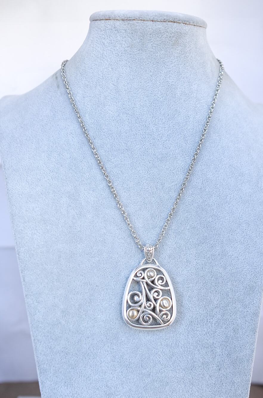 Brighton Adara Oval Reversible Pendant Necklace Mixed Metal Two Tone Retired